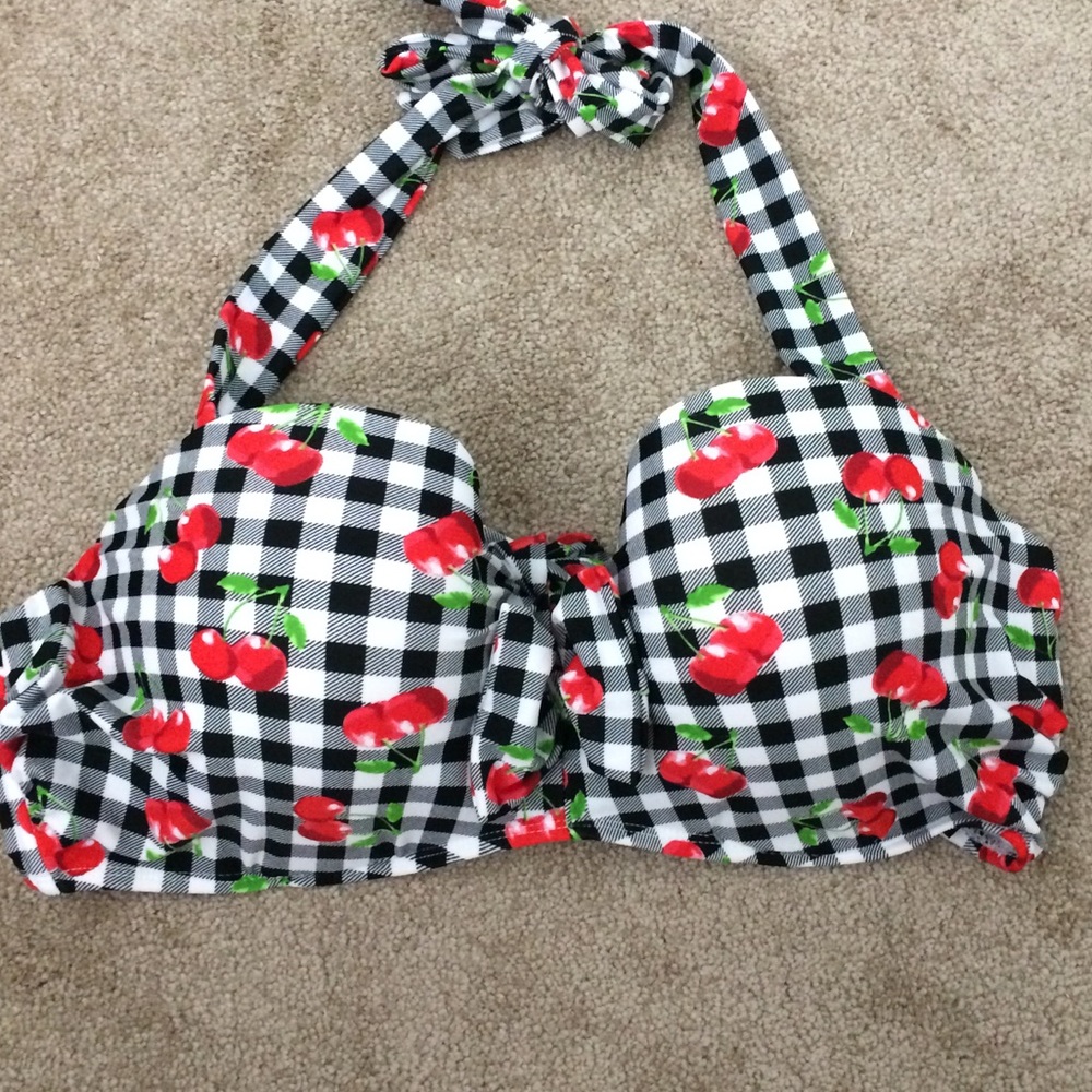Black and White Gingham Cherry Swimsuit Top - Picture 4 of 6